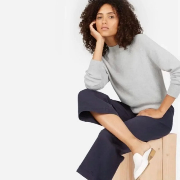 NEW Everlane The Cotton Mockneck Crop sweater heather gray - Picture 1 of 8